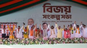 Prime Minister Narendra Modi addresses a rally in Cooch Behar in west Bengal.