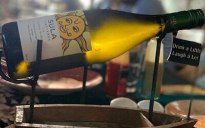Sula Wines on a miniature wooden boat.