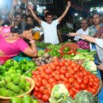 West Bengal CM Mamata Banerjee at a vegetable shop in Kolkata on Sunday evening..