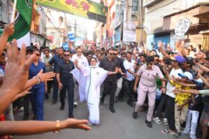 West Bengam CM Mamata Banerjee holds roadshow at Baharampur.