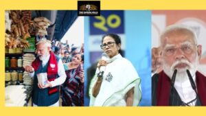 PM Modi eating jhaalmuri at a roadside stall in West Bengal during 2026 election campaign.