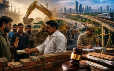 A conceptual illustration of India's development challenges and governance reforms.