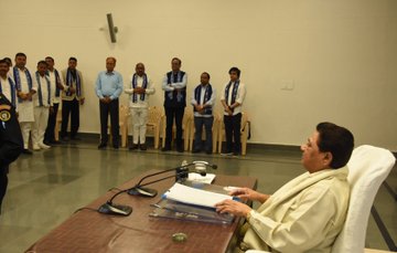 BSP chief Mayawati chairs a meeting with party leaders and office-bearers in Lucknow.