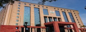 Exterior view of the CBSE headquarters building in New Delhi amid controversy over Class 12 board exam evaluation and onscreen marking system.