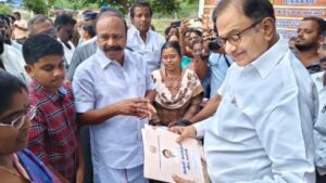 Former Finance Minister P. Chidamabaram during public outreach in Tamil Nadu.