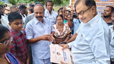 Former Finance Minister P. Chidamabaram during public outreach in Tamil Nadu.