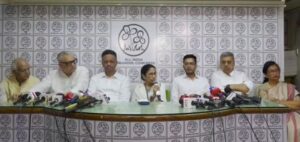 Mamata Banerjee addressing press conference after TMC defeat in West Bengal elections.