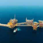 Oil price trajectory is predicted to remain elevated until 2032. An offshore ONGC oil station in the Arabian Sea.