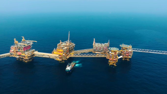 Oil price trajectory is predicted to remain elevated until 2032. An offshore ONGC oil station in the Arabian Sea.