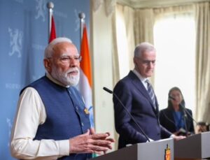 PM Narendra Modi with Prime Minister Jonas Gahr Støre in Oslo.
