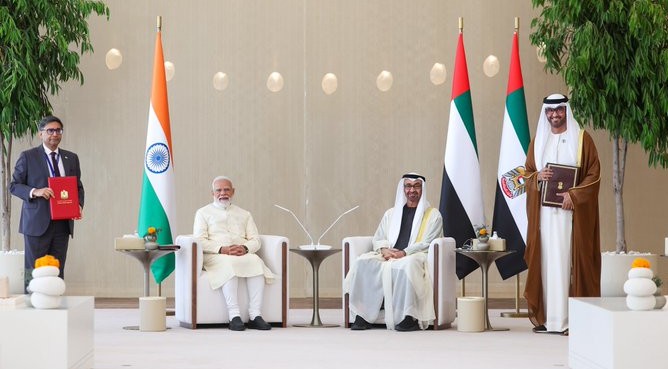 Prime Minister Narendra Modi UAE President Sheikh Mohamed bin Zayed Al Nahyan on Friday.