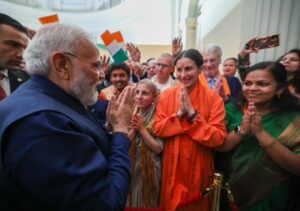Prime Minister Narendra Modi at a reception by the Indian diaspora in Rome in Italy.