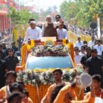 Prime Minister Narendra Modi during a roadshow in Guwahati on Tuesday.