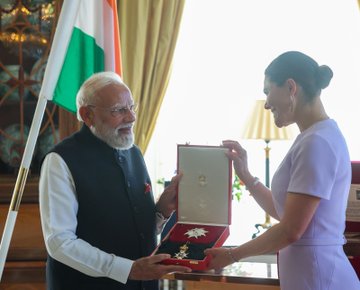 Prime Minister Narendra Modi receives the Order of the North Star of Sweden.