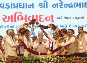 Prime Minister Narendra Modi while Inaugurating the Sardardham Hostel in Vadodara.