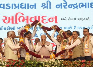 Prime Minister Narendra Modi while Inaugurating the Sardardham Hostel in Vadodara.