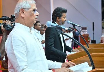 TVK's Vijay takes oath as Chief Minister of Tamil Nadu on Sunday in Chennai.