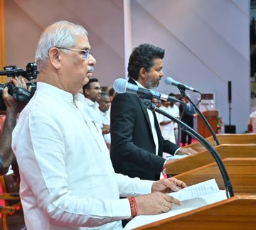 TVK's Vijay takes oath as Chief Minister of Tamil Nadu on Sunday in Chennai.