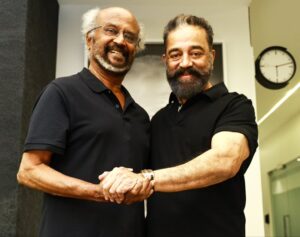 Tamil Film star Rajnikanth with Kamal Haasan.