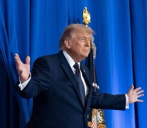 US President Donald Trump speaking during a public appearance as negotiations over a possible Iran deal continue amid tensions over the nuclear programme and Strait of Hormuz.