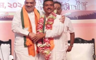 Union Home Minister Amit Shah Congratulates Suvendu Adhikari after his election as BJP legislative party leader in Kolkata.