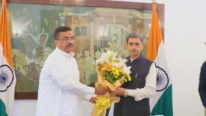 West Bengal CM Suvendu Adhikari with state Governor RN Ravi in Kolkata.