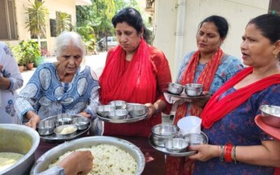 Elderly Indian women at a care centre in New Delhi.