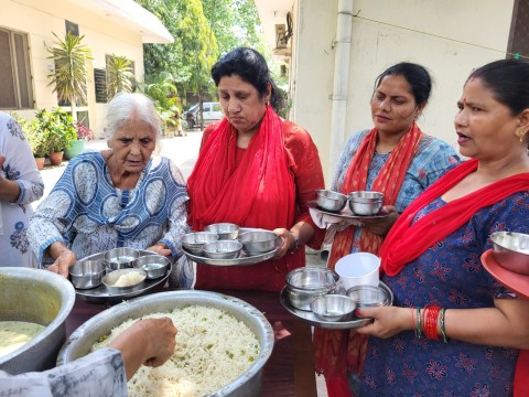 Elderly Indian women at a care centre in New Delhi.