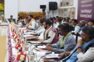 Bihar Chief Minister Samrat Choudhary at the Niti Aayog meeting in New Delhi.