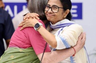 Former West Bengal CM mamata Banerjee with CWC chairperson Sonia Gandhi in New Delhi.