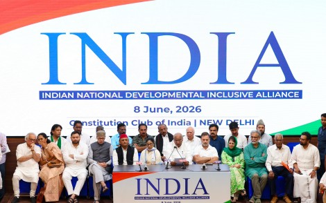 INDIA Bloc meeting at the Constitution Club in New Delhi.