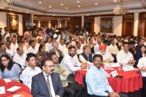 Officials and industry leaders at the UPITS 2026 Delhi roadshow promoting the upcoming Uttar Pradesh International Trade Show in Greater Noida.