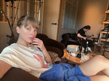 Pop sensation Taylor Swift in a music recording studio.
