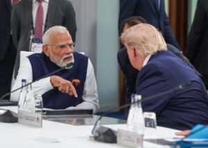 Prime Minister Narendra Modi in a talk with US President Donald Trump at the G7 Summit in Evian.