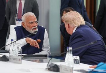 Prime Minister Narendra Modi in a talk with US President Donald Trump at the G7 Summit in Evian.