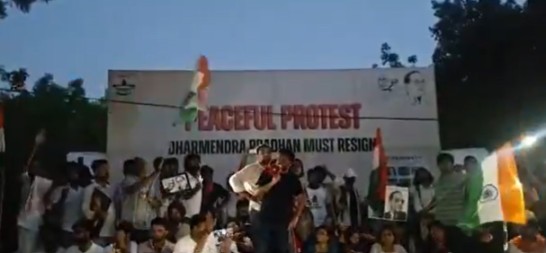 Cockroach Janata Party begins indefinite protest at Jantar Mantar, demanding Education Minister Dharmendra Pradhan's resignation.