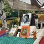 A photo of activist Sonam Wangchuk is kept at CJP protest venue on Jantar Mantar in New Delhi.