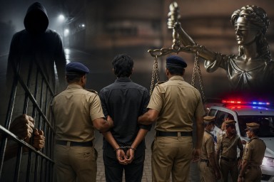 A representative image of police personnel outside a crime scene in Bihar, symbolizing concerns over law and order and the fight against organized crime.