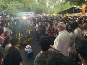 CPI(M) General Secretary M A Baby addressed students and youth at Jantar Mantar.