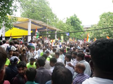 Cockroach Janata Party protest at Jantar Mantar on Monday in New Delhi.