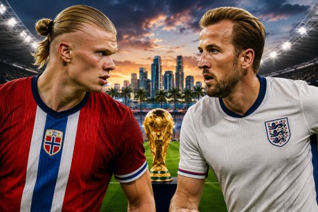 Erling Haaland and Harry Kane World Cup 2026 quarter-final preview graphic.