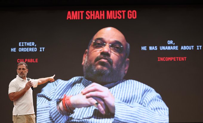 Leader of Opposition Rahul Gandhi demands sacking of Home Minister Amit Shah over CJP police crackdown.