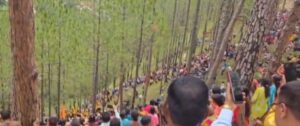 Massive protests in Rishikesh over alleged felling of trees for road widening project.