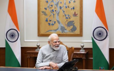 PM Narendra Modi as he speaks on phone in his office in New Delhi.