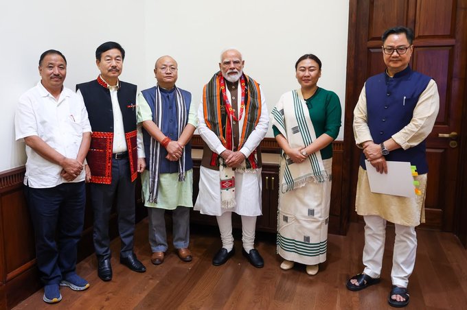 Prime Minister Narendra Modi in a a meeting with MPs from Arunachal Pradesh and Nagaland.