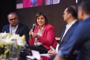 Rakhi Prasad, Board Member of MapMyIndia, in a panel discussion.