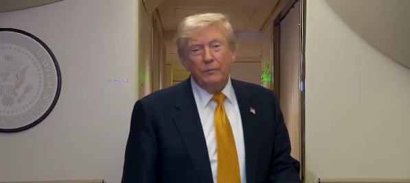 US President Donald Trump aboard Air Force One while on way to Ankara for NATO Summit.