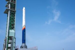 Vikram-1 rocket lifting off from Satish Dhawan Space Centre during Mission Aagaman.