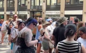 Crowds gathered outside Madison Square Garden for the Taylor Swift and Travis Kelce wedding.