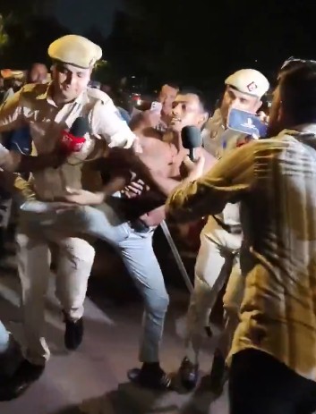 Anti-reservation protest at Jantar Mantar in New Delhi.